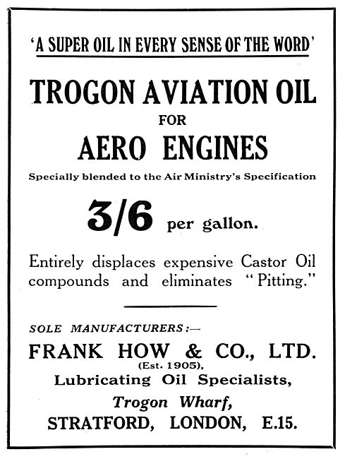 Frank How & Co: Trogon Aviation Oil 1929                         