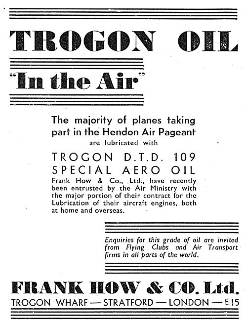 Frank How & Co: Trogon Oil For Aircraft Engines                  