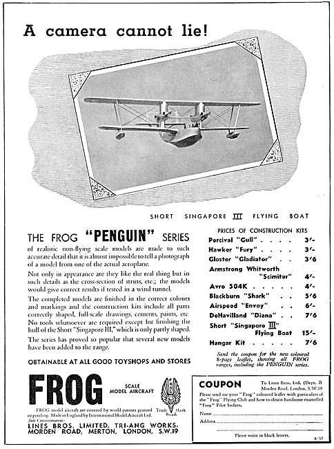 Frog Model Aircraft: Percival Gull - Hawker Fury - Hangar Kit    