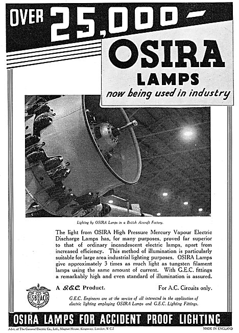 GEC OSIRA High Pressure Mercury Vapour Electric Lamps            