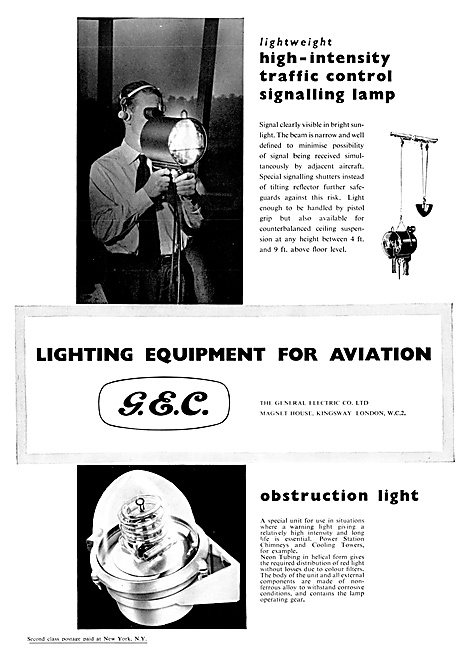 G.E.C. General Electric Company Lighting Equipment For Aviation  
