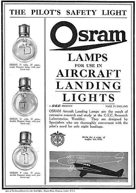 GEC Osram Lights For Aircraft                                    