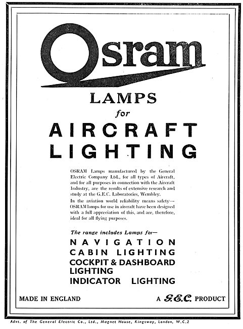 GEC Osram Lamps For Aircraft                                     