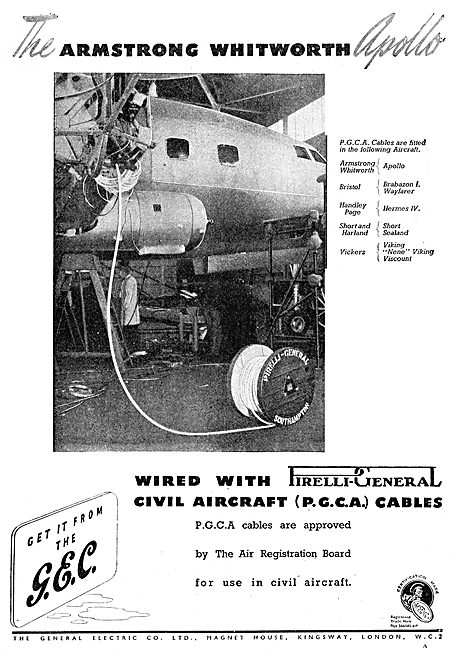 GEC Pirelli (PGCA) Aircraft Electrical Cables 1949               