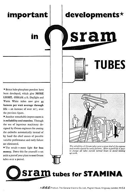 GEC Osram Flouresecent Lighting Tubes 1953                       