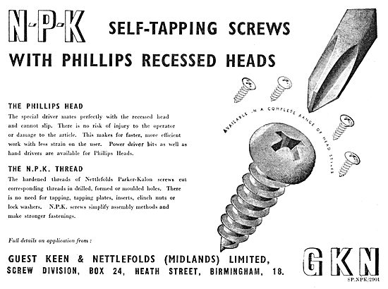 GKN NPK Type Self-Tapping Screws. Nettlefold Parker-Kalon        