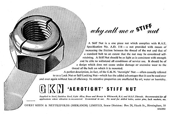GKN  Spec A.D. 114 Aerotight Stiff Nuts.                         