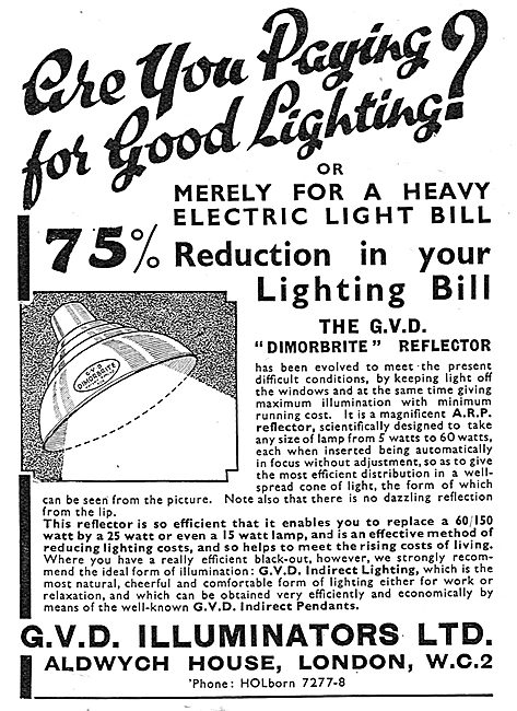 G.V.D.Illuminators Factory Lighting Systems 1939                 