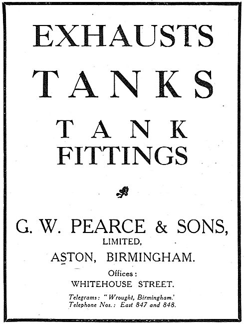 G.W.Pearce & Sons. Aston, Birmingham. Exhausts, Tanks & Fittings 