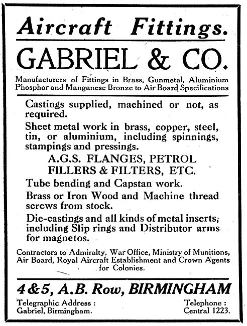 Gabriel & Co. A.B.Row, Birm. Aero Castings, Sheet Metal Work     