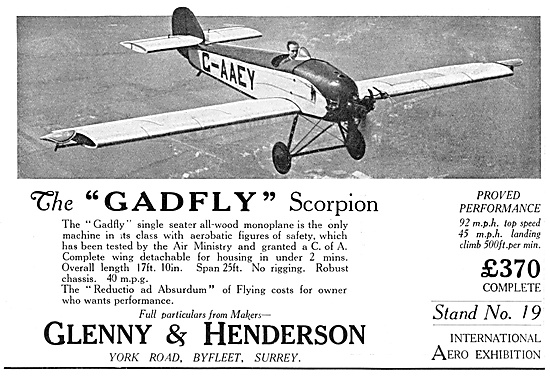 Glenny & Henderson Gadfly G-AAEY -  ABC Scorpion II Engine       