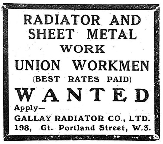 Gallay Aeroplane Radiators & Sheet Metal Work - 1918 Recruitment 