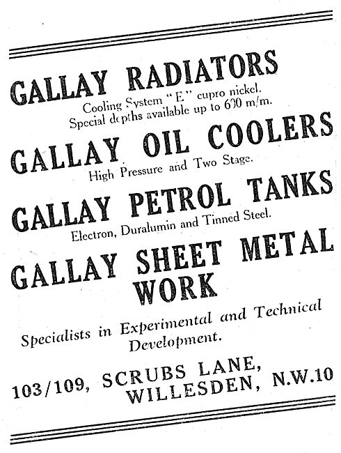 Gallay Aeroplane Radiators, Oil Coolers & Sheet Metal Work       