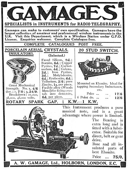 Gamages Radio Telegraphy Instruments                             