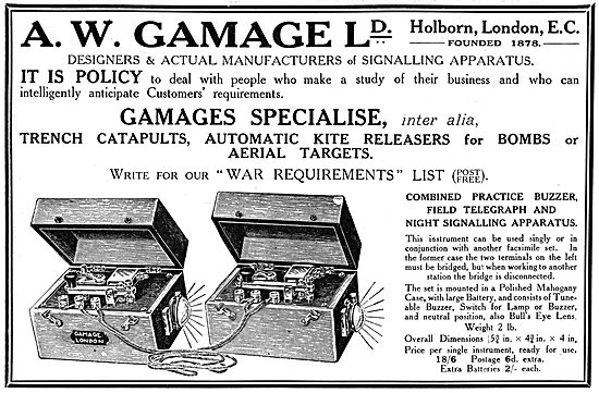 Gamages Field Telephones, Morse Sets & Signalling Apparatus      