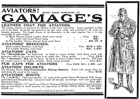 Gamages Aviators Clothing - Gamages Flying Clothing 1915         