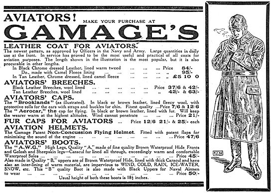 Gamage Aviators' Fur Caps,Helmets, Boots & Breeches.             