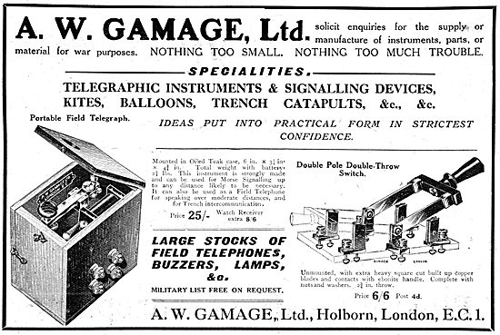 Gamages Field Telephones, Morse Buzzers & Lamps WW1              