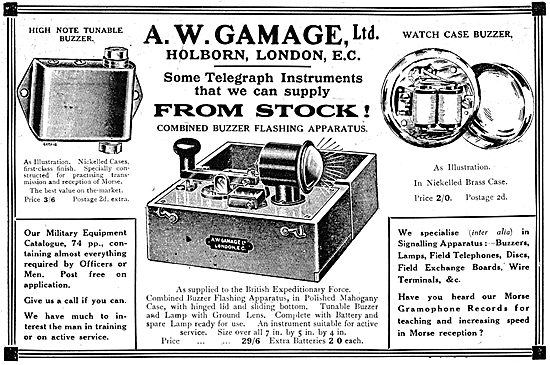 Gamages Field Telegraph Instruments 1917                         