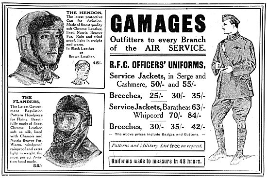 Gamages RFC Officers Uniforms & Flying Clothing 1917             