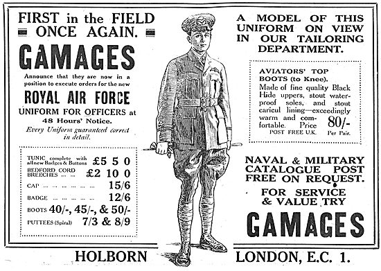 Gamage's New Style Regulation RAF Officers Blue Unforms          