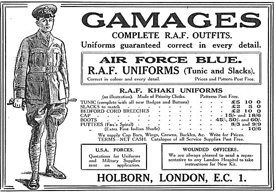 Gamages RAF & USA Forces Military Outfitters                     