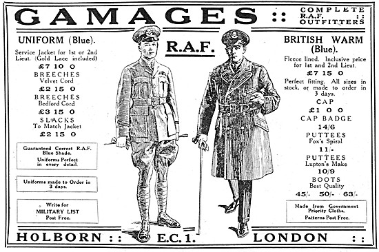 Gamages RAF Outfitters - Gamages RAF Uniforms 1919               