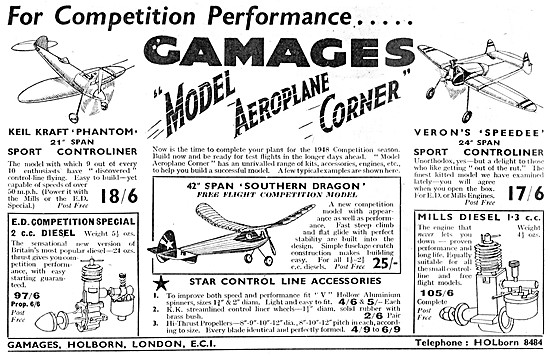 Gamages Model Aircraft Corner 1948                               
