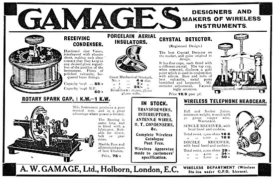 Gamages Wireless Apparatus & Accessories - 1913                  