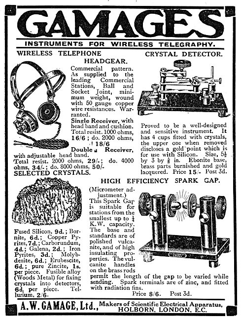 Gamages Wireless Apparatus & Instruments For Wireless - 1913     