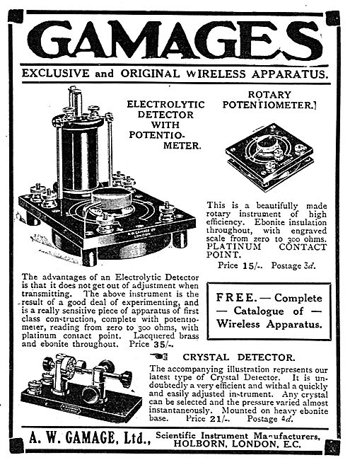 Gamages Electrolytic Detector & Crystal Detector                 