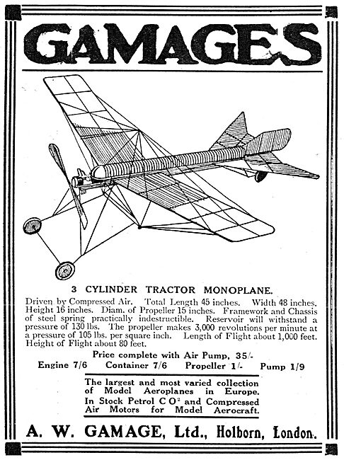 Gamages 3 Cylinder Model Tractor Monoplane                       