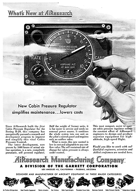 AirResearch Cabin Pressure Regulators                            