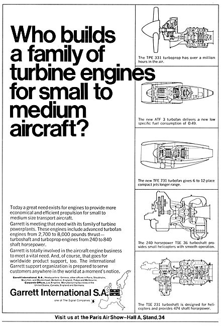 Garrett Aero Engines 1971. TPE 331 ATF 3 TFE 731 TSE 36 TSE 231  