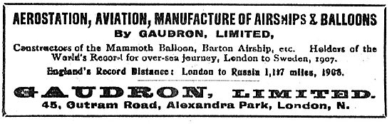 Gaudron Airships & Balloons. 45 Outram Rd, Alexandra Park. London