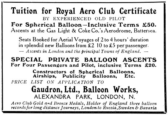 Gaudron Flying Tuition - Balloon Ascents From Battersea Aerodrome