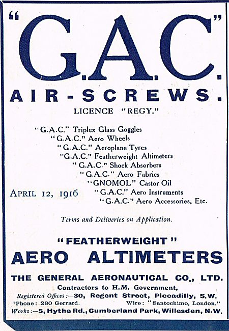 The General Aeronautical Co. GAC Airscrews & Altimeters          