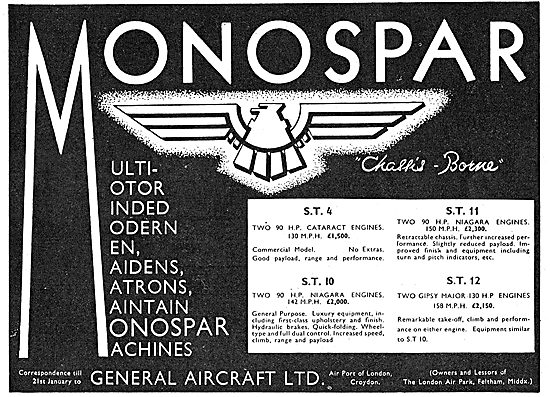 General Aircraft Monospar : Pobjoy Cataract : Pobjoy Niagara     