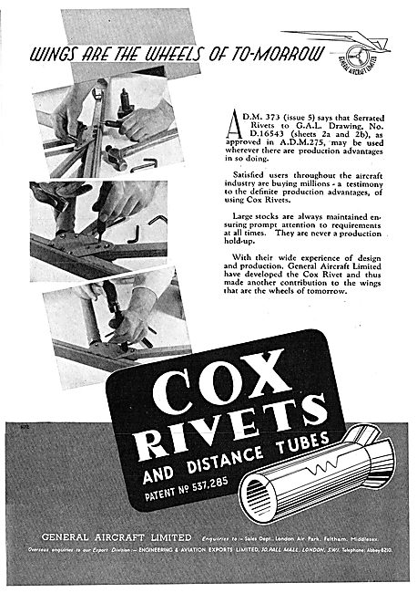 General Aircraft GAL Cox Rivets, Clamps & Distance Tubes         