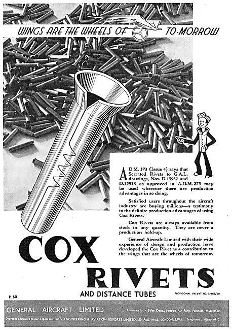 General Aircraft GAL Cox Rivets, Clamps & Distance Tubes         