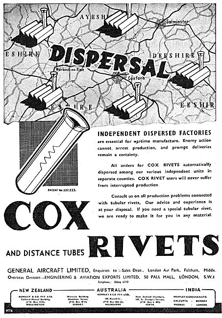 General Aircraft GAL Cox Rivets, Clamps & Distance Tubes         