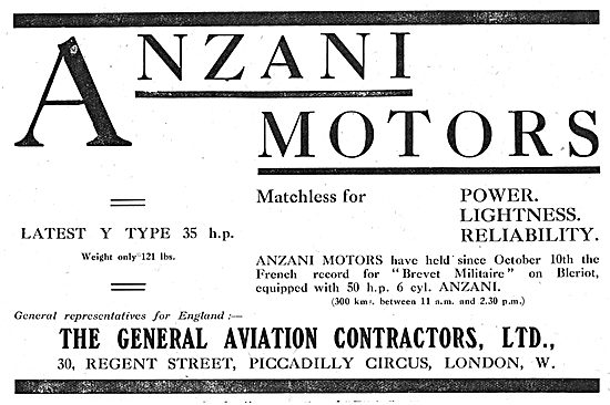 General Aviation Contractors Representatives For Anzani Motors   