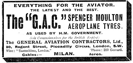 General Aviation Contractors. Spencer Moulton Aeroplane Tyres    