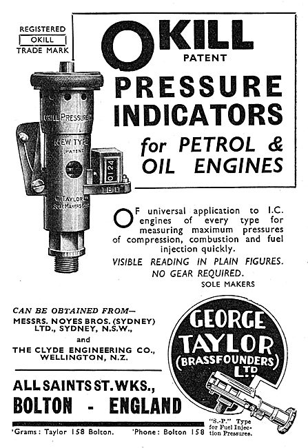 The Okill Pressure Indicator For Petrol & Oil Engines            