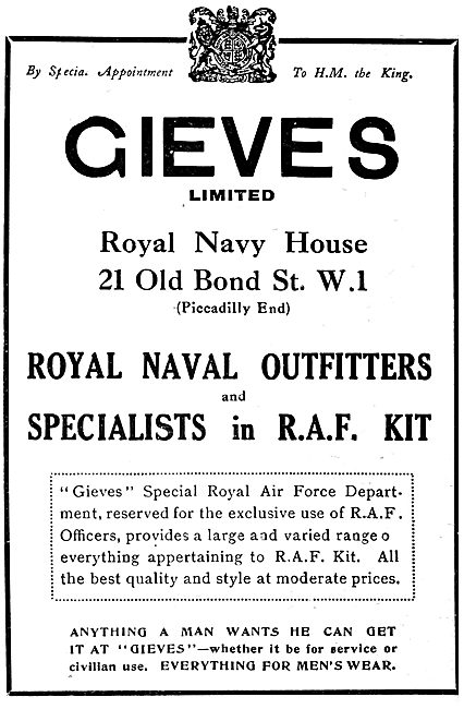 Gieves R.A.F. .& R.N. Outfitters. 1920                           