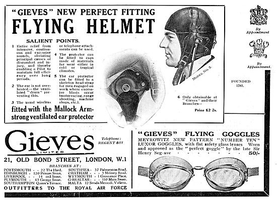 Gieves Flying Helmets With Mallock Armstrong Ear Protectors      