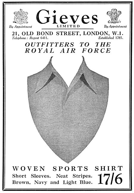 Gieves Tailors & Outfitters. RAF Uniforms 1934                   