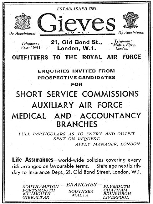 Gieves Uniforms For RAF & RN Officers.                           