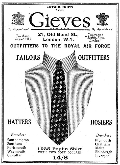 Gieves RAF Tailors & Outfitters - Hatters & Hosiers              