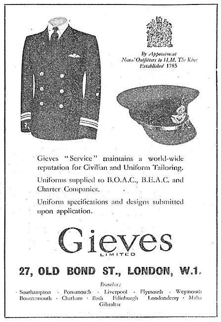 Gieves Uniforms Airline Pilots. BOAC Pilots Uniforms             